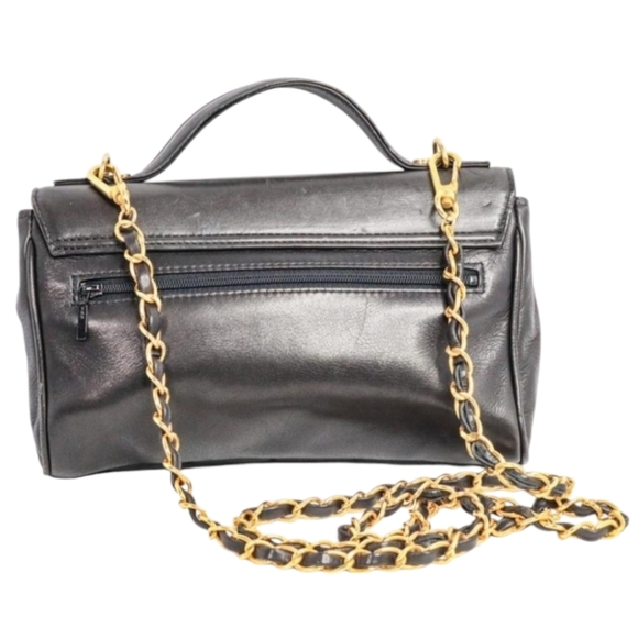 Vintage MOSCHINO Black Leather Heart Stitched Shoulder Satchel Handbag - Picture 4 of 9